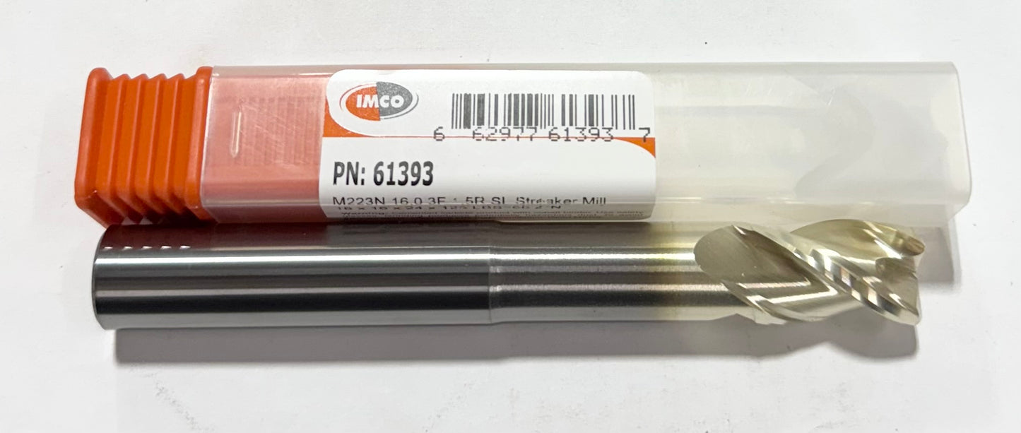 IMCO 16mm Carbide End Mill 3 Flute ZrN Coated 1.5mm Radius SL Streaker - 125 mm Overall Length