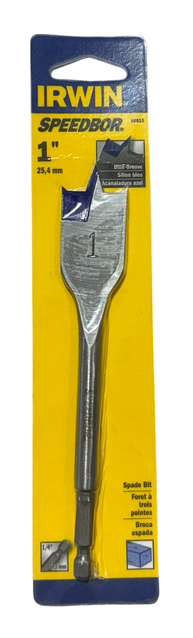 IRWIN Speedbor 1" Wood Boring Spade Drill Bit 1/4" Hex Shank Blue-Groove
