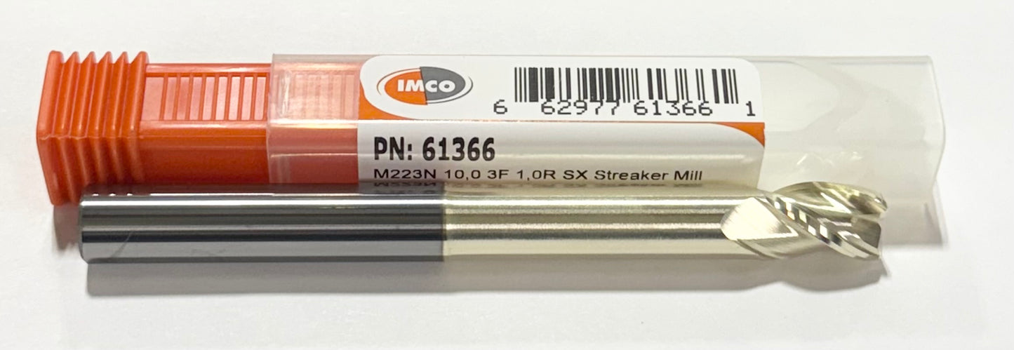 Imco 10mm Carbide End Mill ZrN Coated 1mm Radius 3 Flute Neck Relief