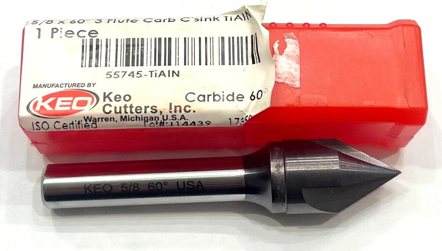 Keo 5/8" x 60° Carbide Countersink 3 Flute TiAlN Coating USA Made 55745