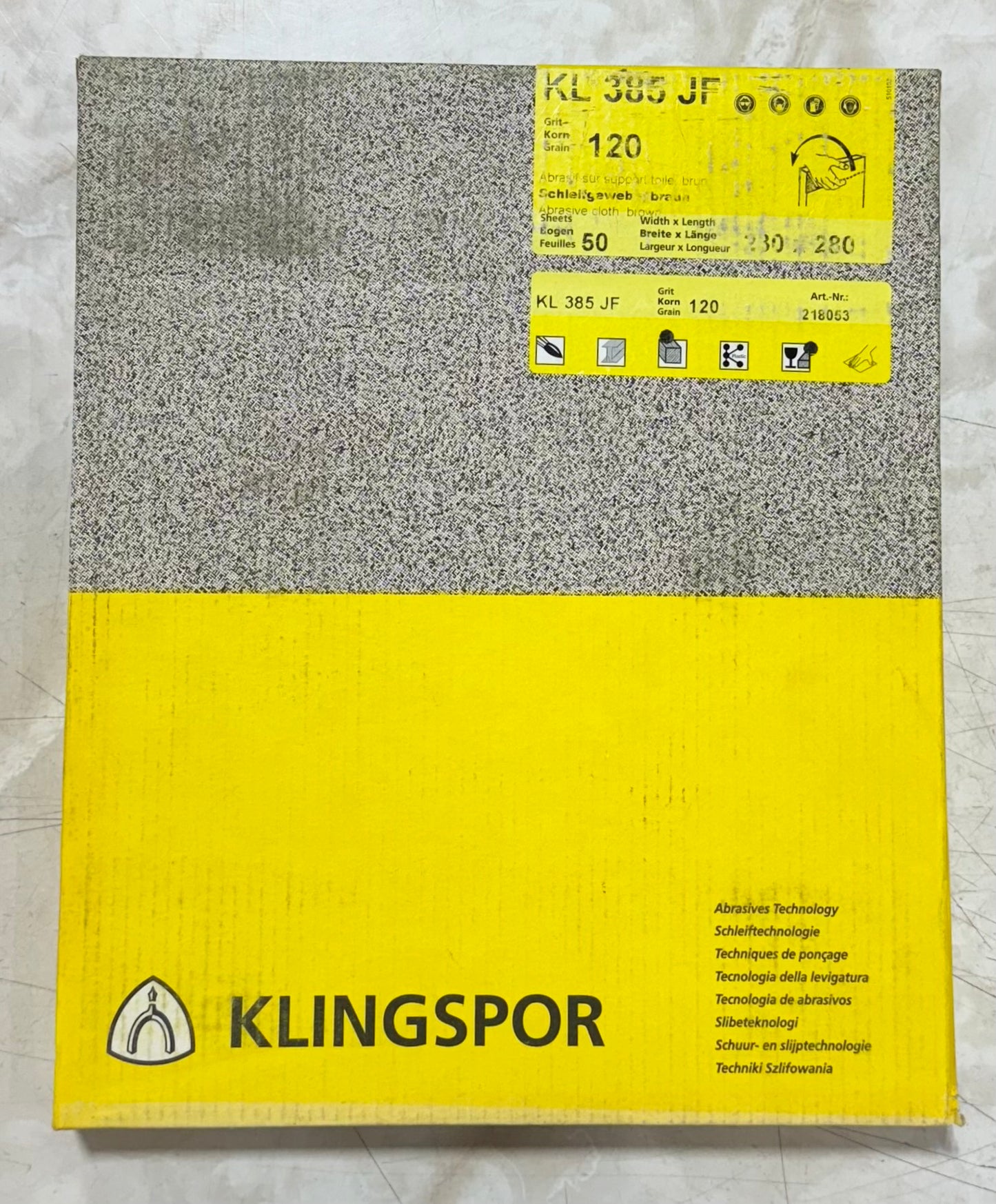 Klingspor 9" x 11" Abrasive Cloth Sheets 120 Grit Brown 50 Pack