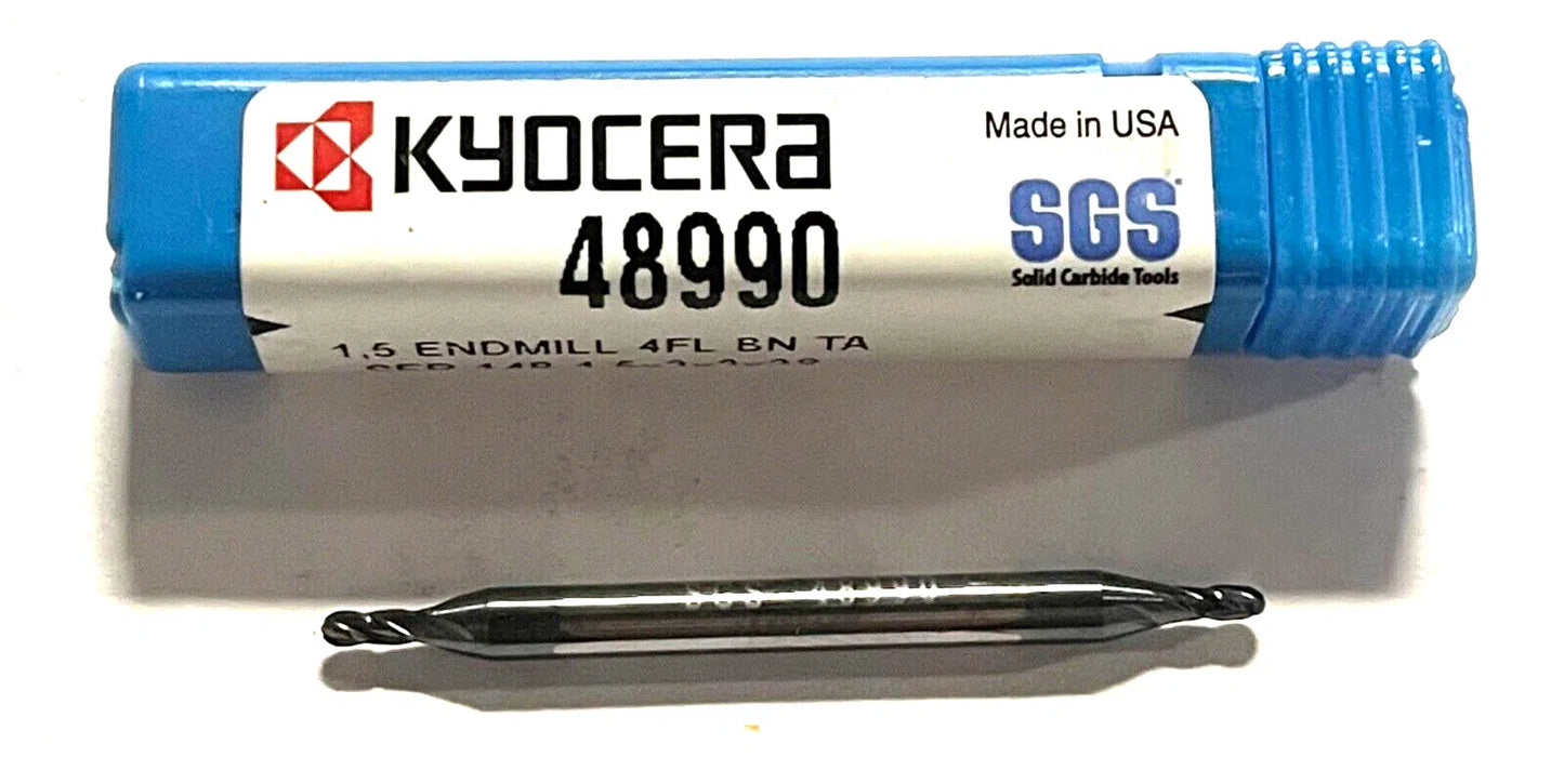 Kyocera 1.5mm Carbide Double End Mill Ball Nosed AlTiN Coated 4 Flute USA Made