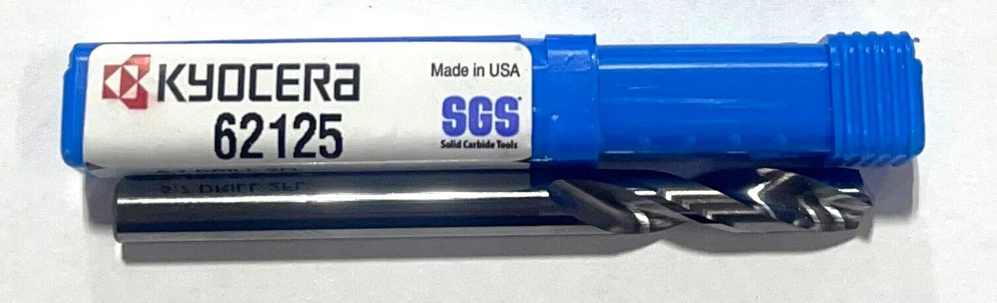 Kyocera 5.7mm Solid Carbide Drill 3xD 2 Flute 145° Point Angle USA Made 62125