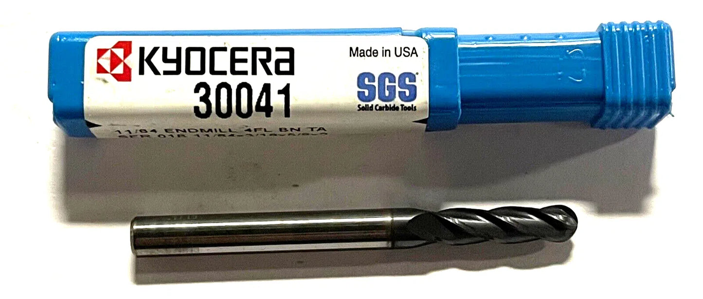 Kyocera 11/64" Carbide End Mil Ball Nosed AlTiN Coated 4 Flute 30° Helix USA