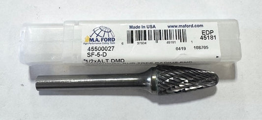 M.A. Ford 1/2" Carbide Burr SF-5-D Tree Shape Radius End Double Cut USA