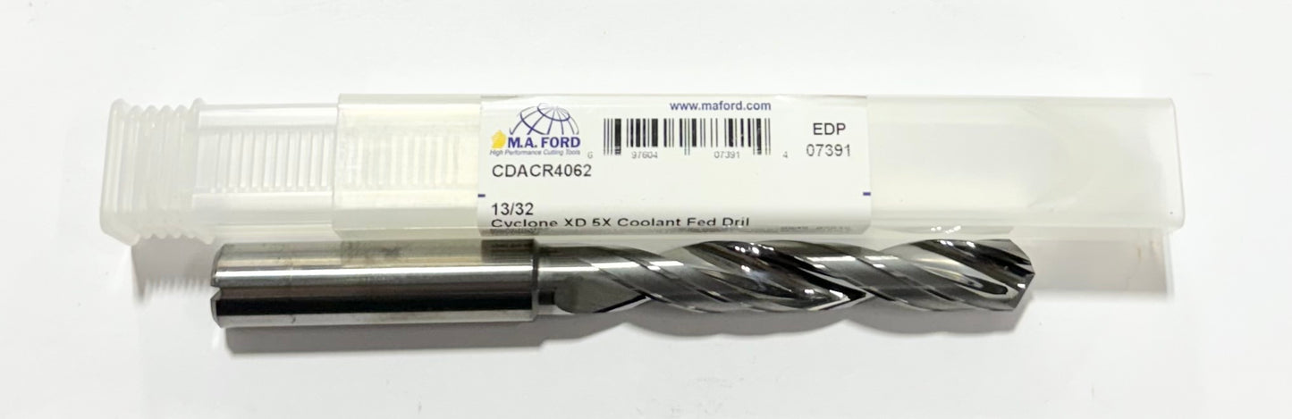 M.A. Ford 13/32" Solid Carbide Drill 5X Coolant Fed Drill 2FL USA