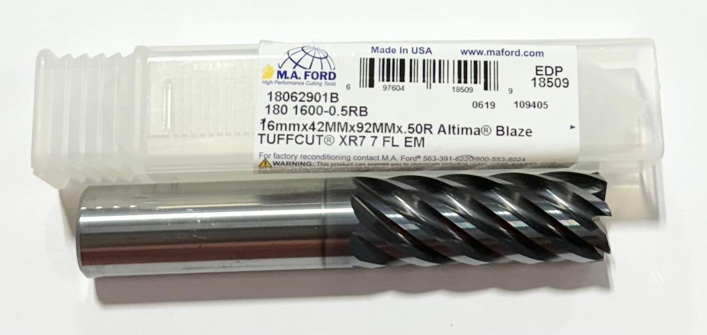 M.A. Ford 16mm Carbide End Mill 7 Flute Altima Blaze Coated TuffCut USA