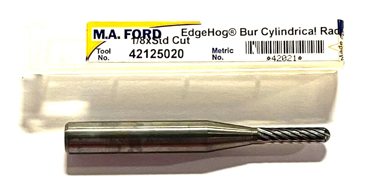 M.A. Ford 1/8" EdgeHog Carbide Burr SC-11 Cylindrical Radius End Single Cut USA