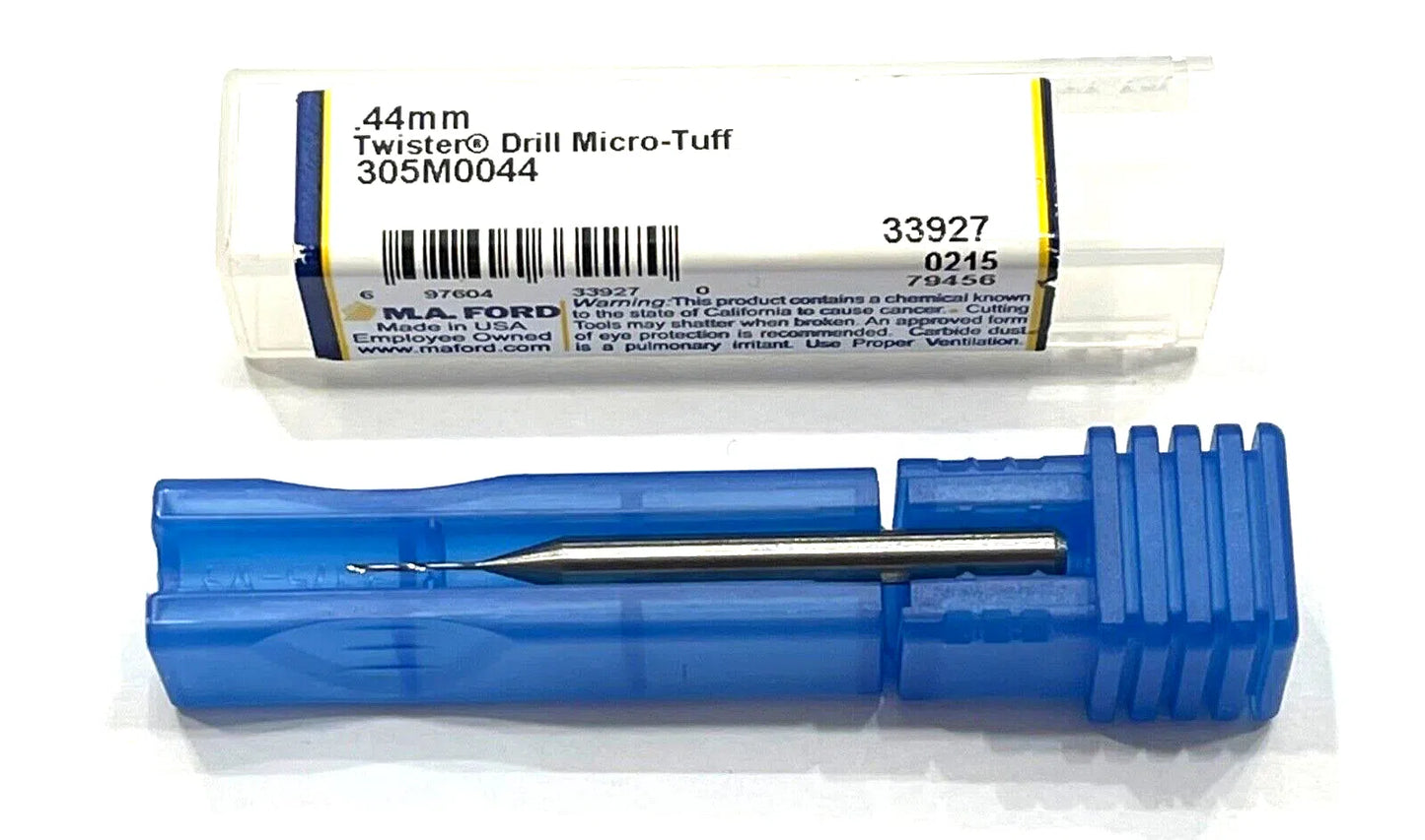 M.A. Ford .44mm Solid Carbide Drill 14xD 2 Flute 135° USA Made 305M0044