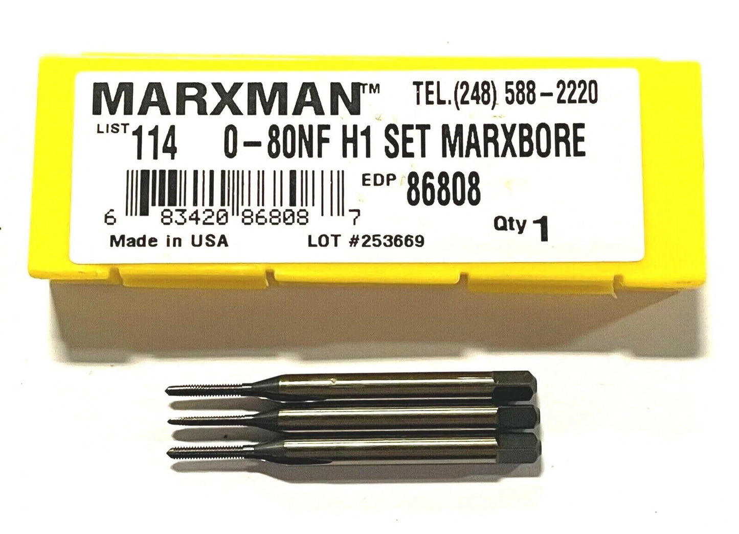 Marxman 0-80NF Tap HSS Hand Tap Set H1 2 Flute Taper Plug Bottoming USA Made