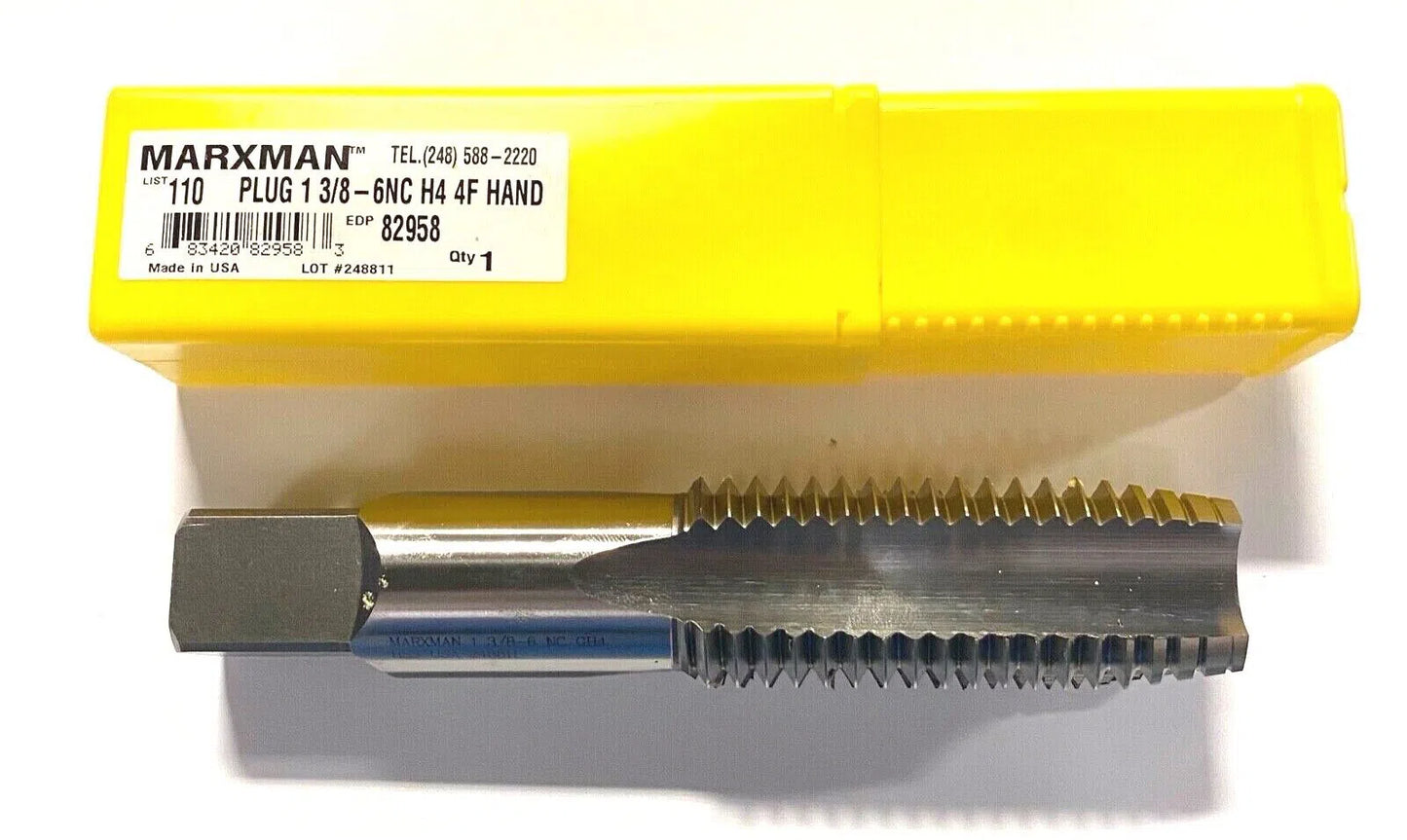 Marxman 1-3/8"-6 Hand Tap HSS Plug Tap 4 Flute H4 Bright Finish USA Made 82958