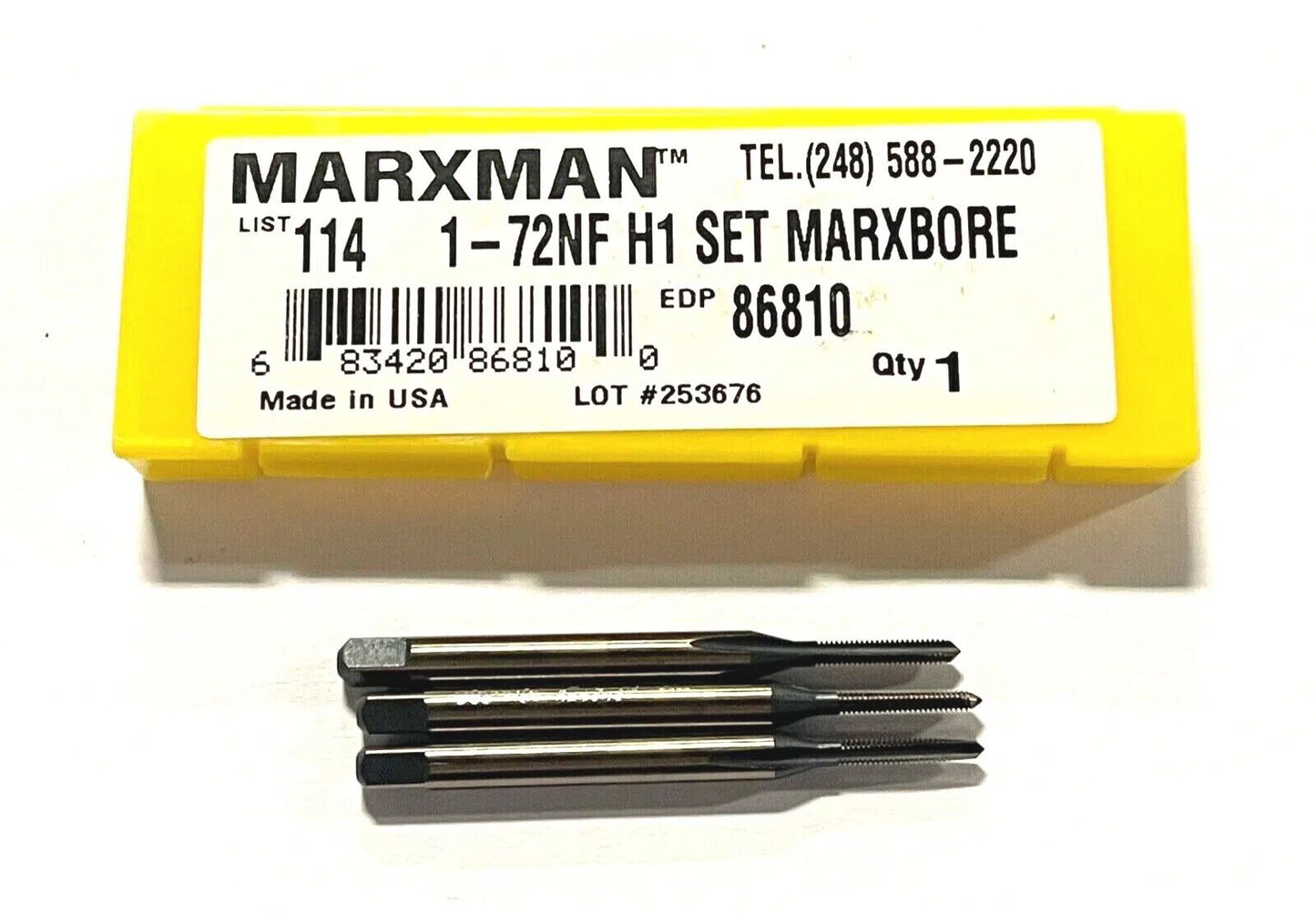 Marxman 1-72NF Tap HSS Hand Tap Set H1 2 Flute Taper Plug Bottoming USA Made