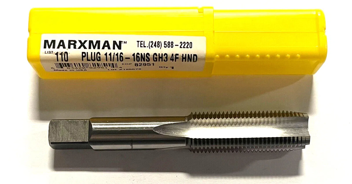 Marxman 11/16-16 Hand Tap HSS Plug Tap 4 Flute H3 Bright Finish USA Made 82951