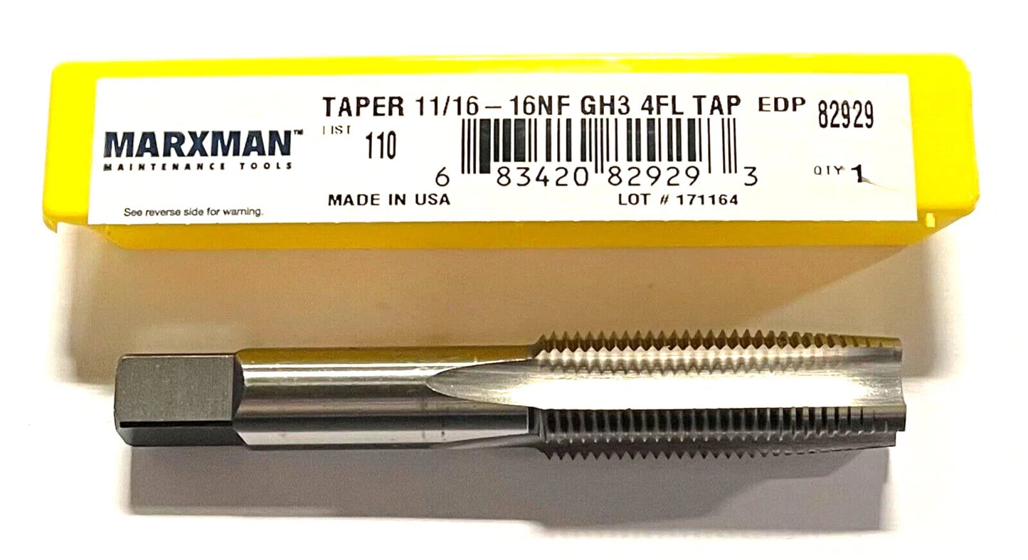 Marxman 11/16-16NF HSS Hand Tap GH3 4 Flute Taper Tap USA Made 82929