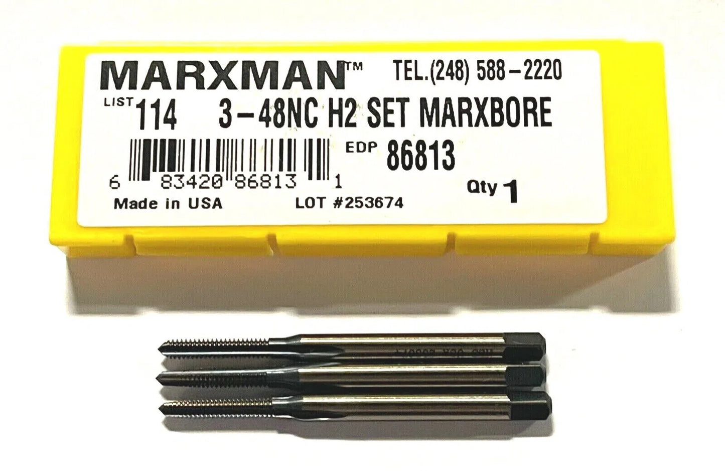 Marxman 3-48NC Tap HSS Hand Tap Set H2 3 Flute Taper Plug Bottoming USA Made