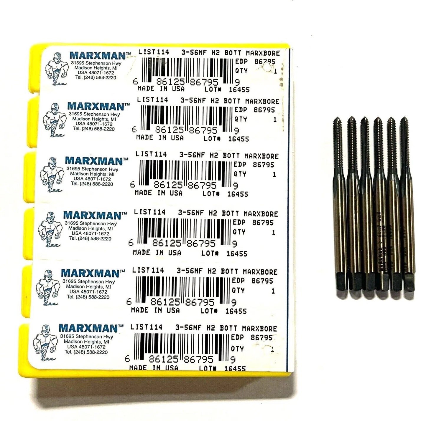 Marxman 3-56NF Tap HSS 3FL H2 Bottoming General Purpose Black & Gold Coating 6pk