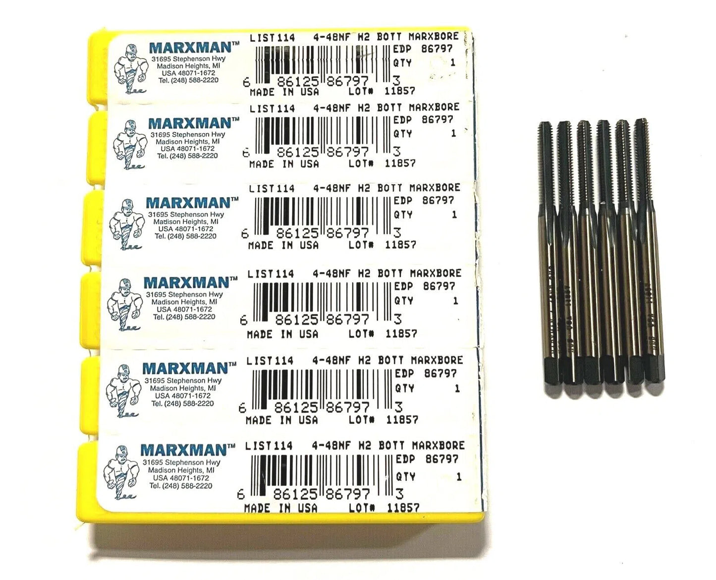 Marxman 4-48NF Tap HSS 3FL H2 Bottoming General Purpose Black & Gold Coating 6pk