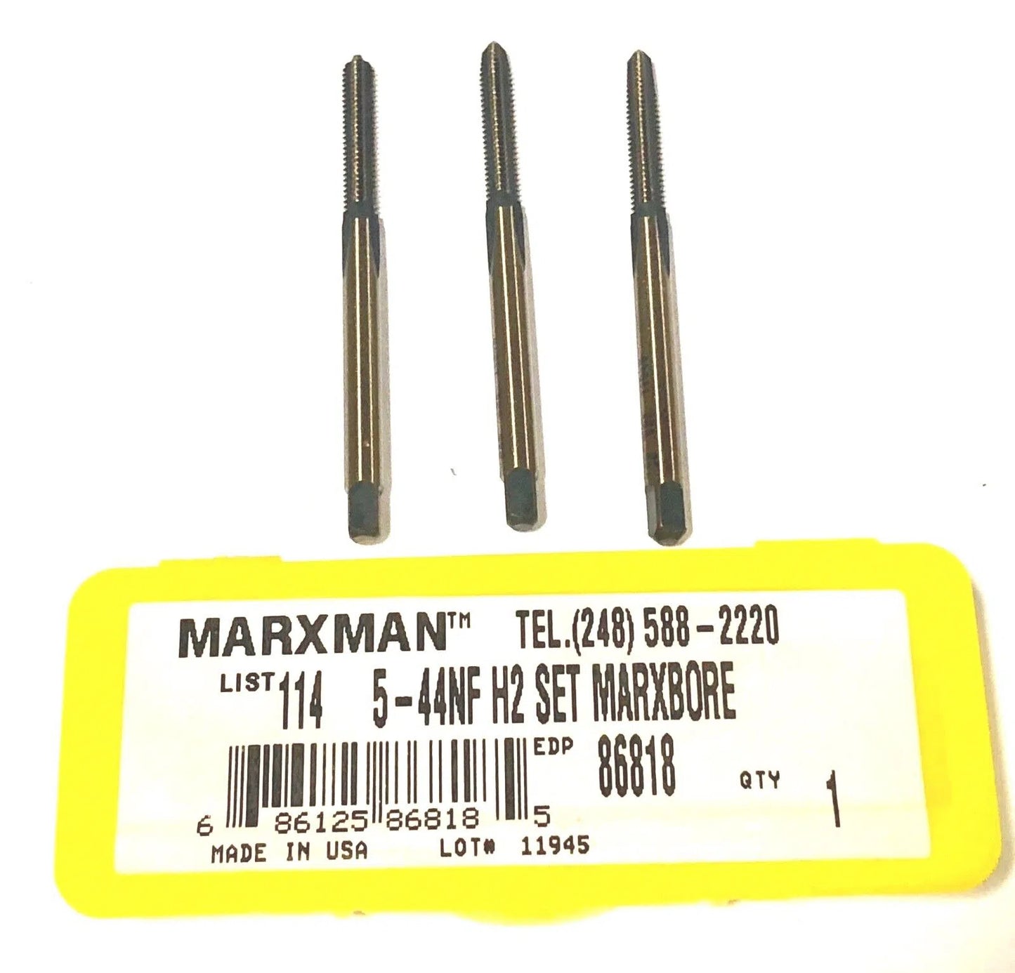 Marxman #5-44 Hand Tap Set HSS H2 3 Flute Taper Plug Bottoming Taps USA Made