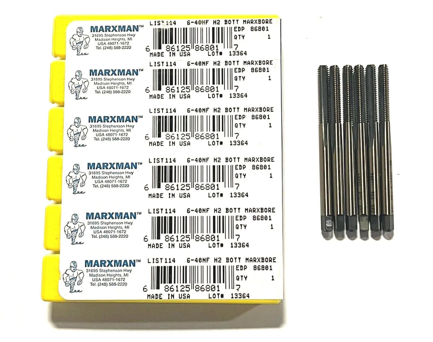 Marxman 6-40NF Tap HSS 4FL H2 Bottoming General Purpose Black & Gold Coating 6pk