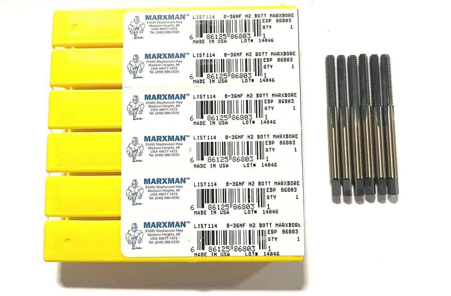 Marxman 8-36NF Tap HSS 4FL H2 Bottoming General Purpose Black & Gold Coating 6pk