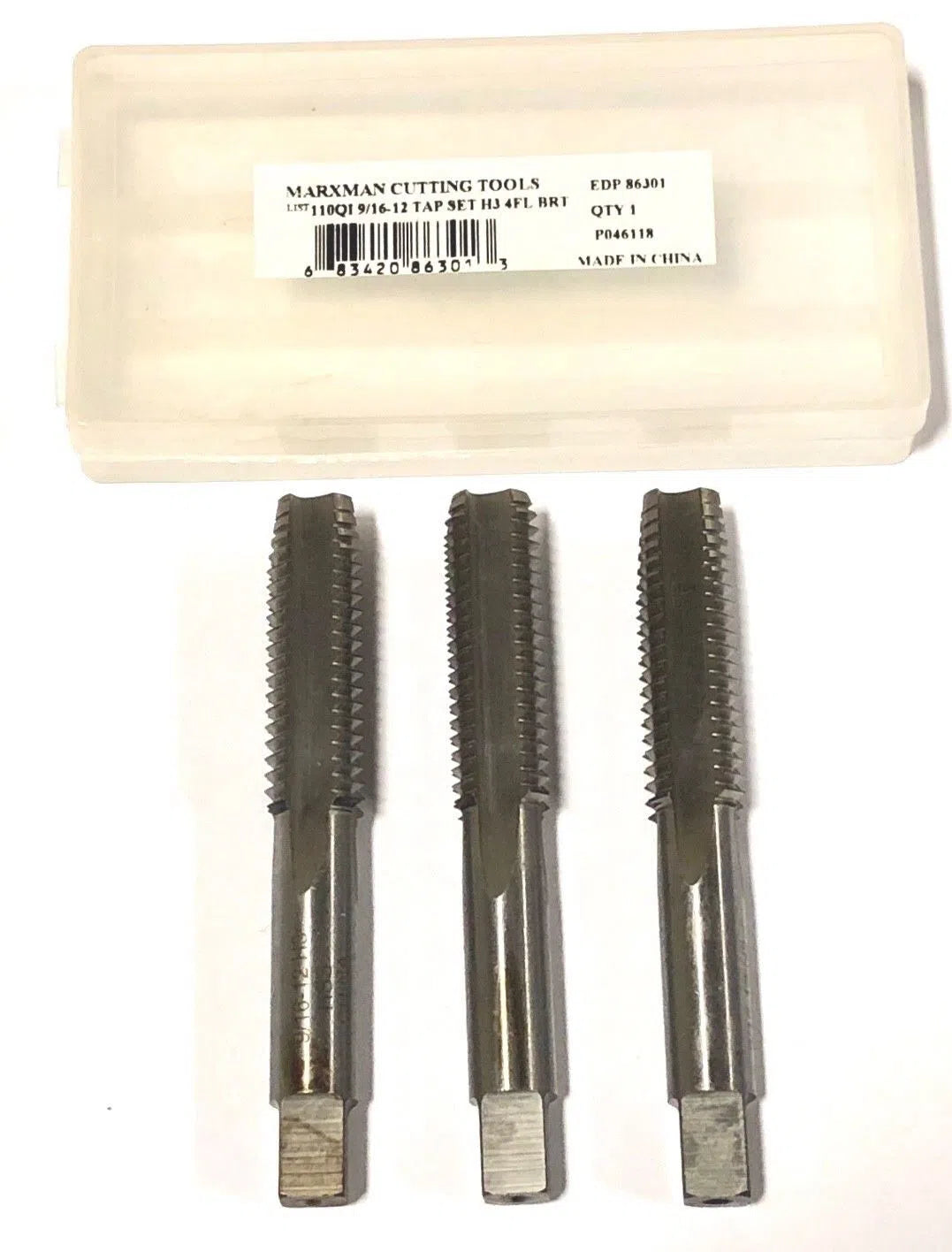Marxman 9/16-12 Hand Tap Set H3 4 Flute Plug Bottoming Taper Taps HSS