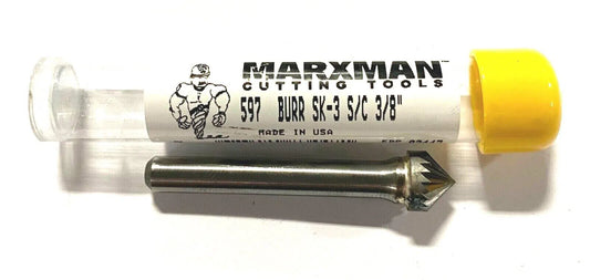Marxman SK-3 3/8" Carbide Burr Cone Shape 90° Single Cut 1/4" Shank USA Made