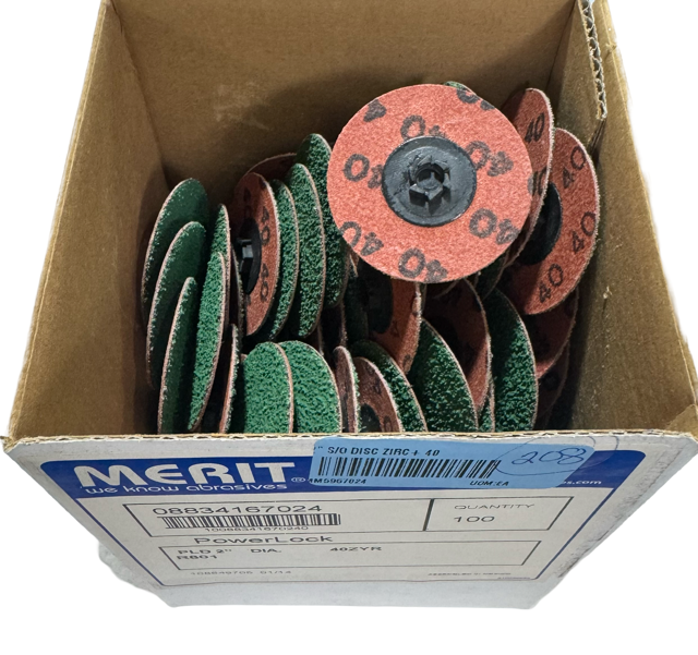 Merit 2" Quick Change Sanding Disc Type TP/I 40 Grit Zriconia Alumina 100 Pack