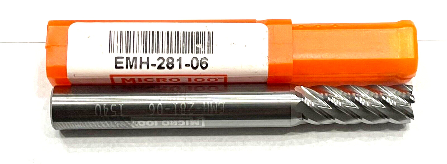 Micro 100 .2810 Carbide End Mill 6 Flute 38° Helix USA Made