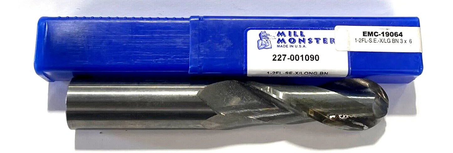 Mill Monster 1" Carbide Ball Nose End Mill Extra Long 2 Flute 227-001090 USA