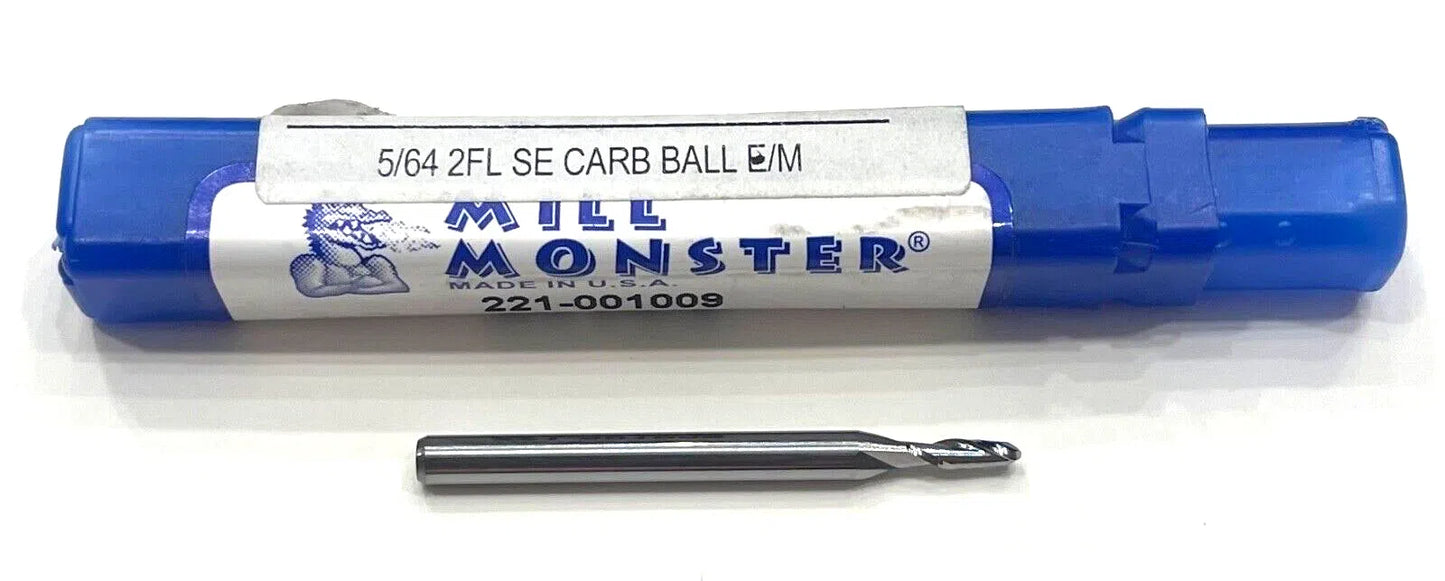 Mill Monster 5/64" Carbide Ball Nose End Mill 2 Flute USA Made 221-001009