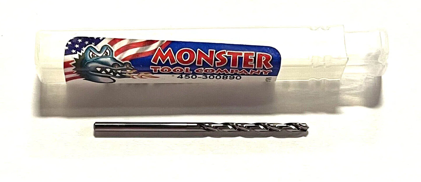 Monster Tool #43 Solid Carbide Drill Jobber Length 25° Helix 2 Flute USA Made