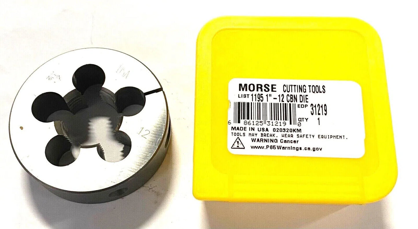 Morse 1"-12 Adjustable Round Split Die Carbon Steel 2-1/2" Diameter USA 31219