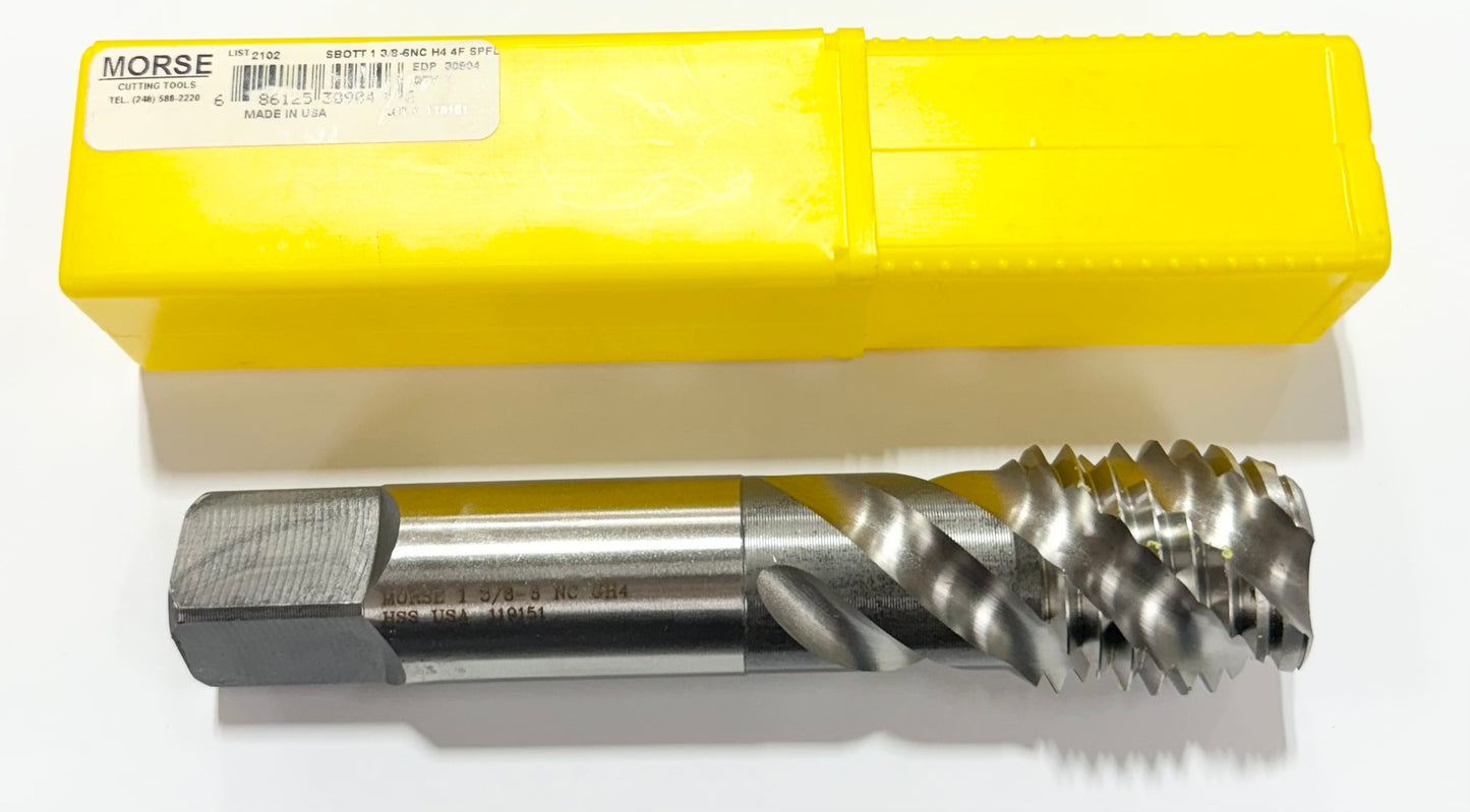 Morse 1-3/8"-6 HSS Spiral Flute Semi-Bottoming Tap 4 Flute H4 USA Made