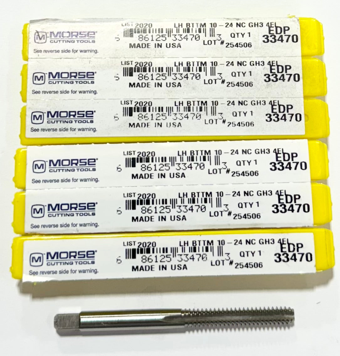 Morse 10-24 HSS Left Hand Straight Flute Bottoming Taps GH3 4FL 6pk USA