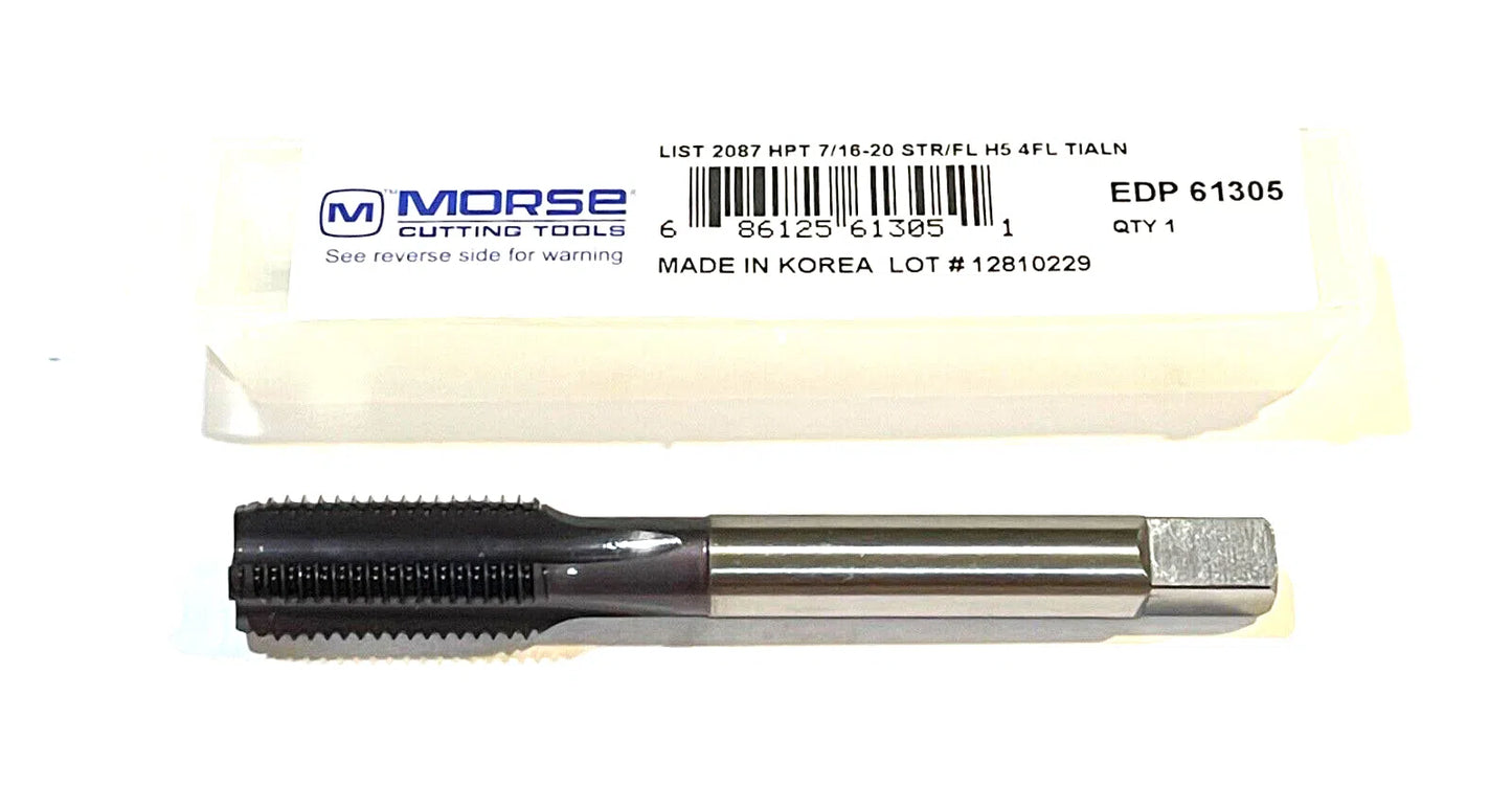 Morse 1/2"-13 Tap HSS-PM Straight Flute H3 Semi-Bottoming Tap 4FL TiAlN Coating