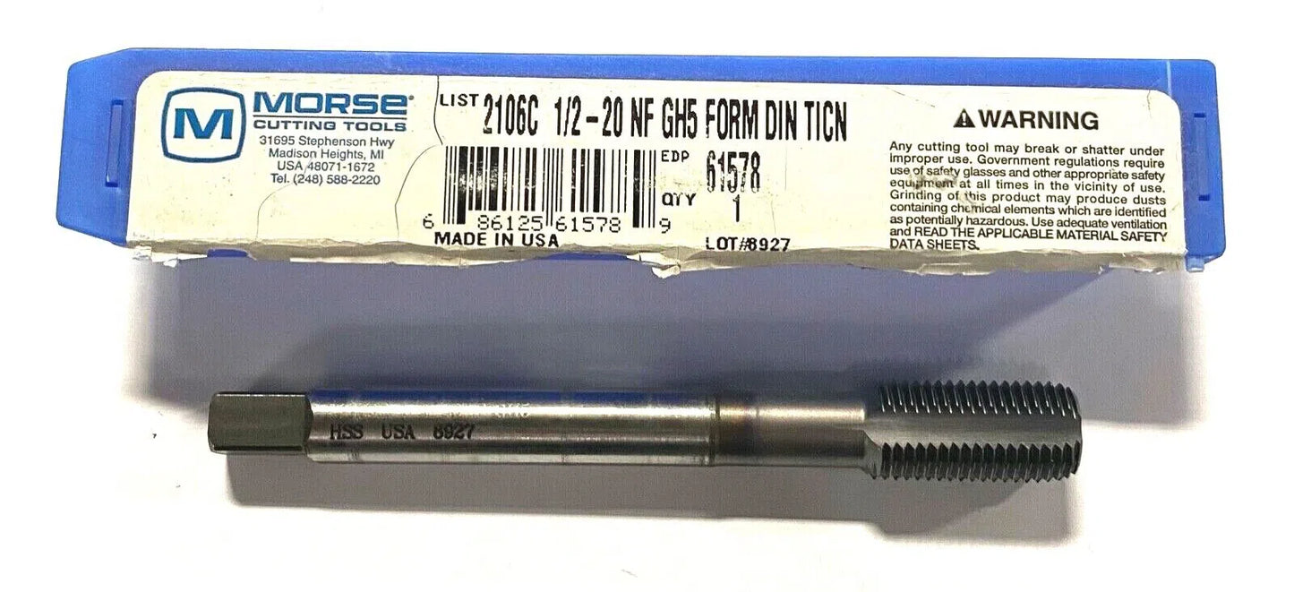 Morse 1/2-20NF Tap Thread Forming Tap TiCN GH5 CNC Reduced Neck High Performance