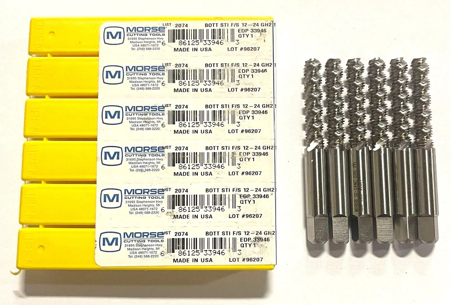 Morse 12-24 HSS STI Fast Spiral Flute Taps 3FL GH2 For Helicoil Screws 6pk USA