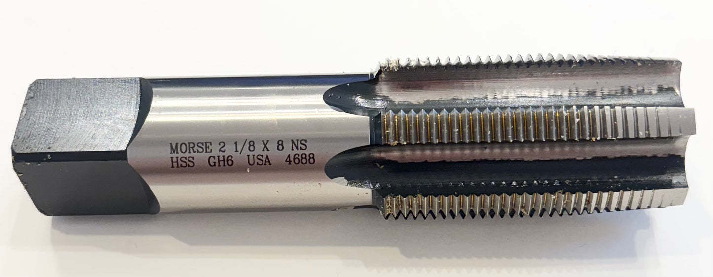 Morse 2-1/8"-8 HSS Straight Flute Taper Tap 6FL H6 USA Made