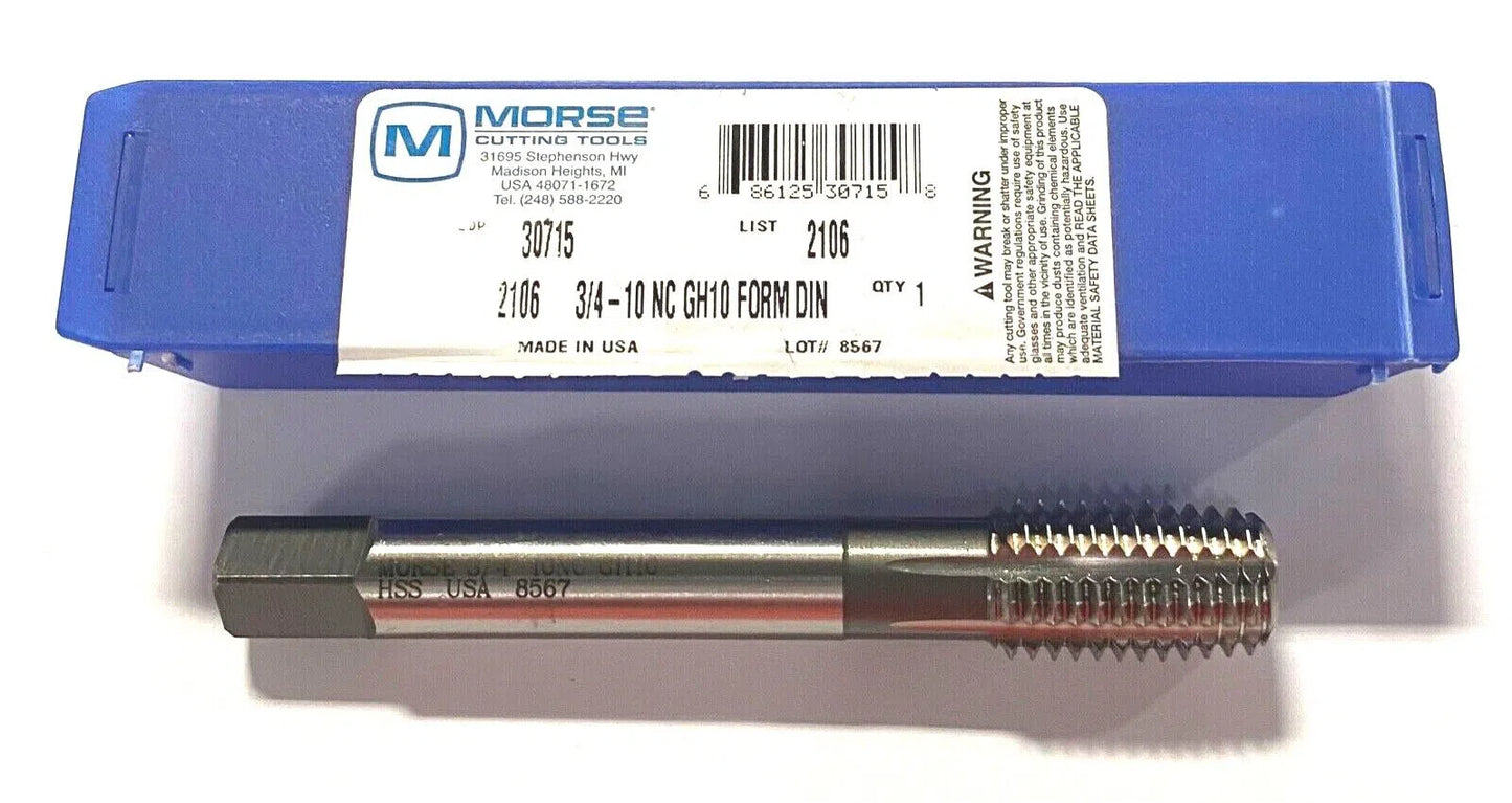 Morse 3/4-10 Thread Forming Tap High Performance GH10 Plug Tap HSSPM USA Made