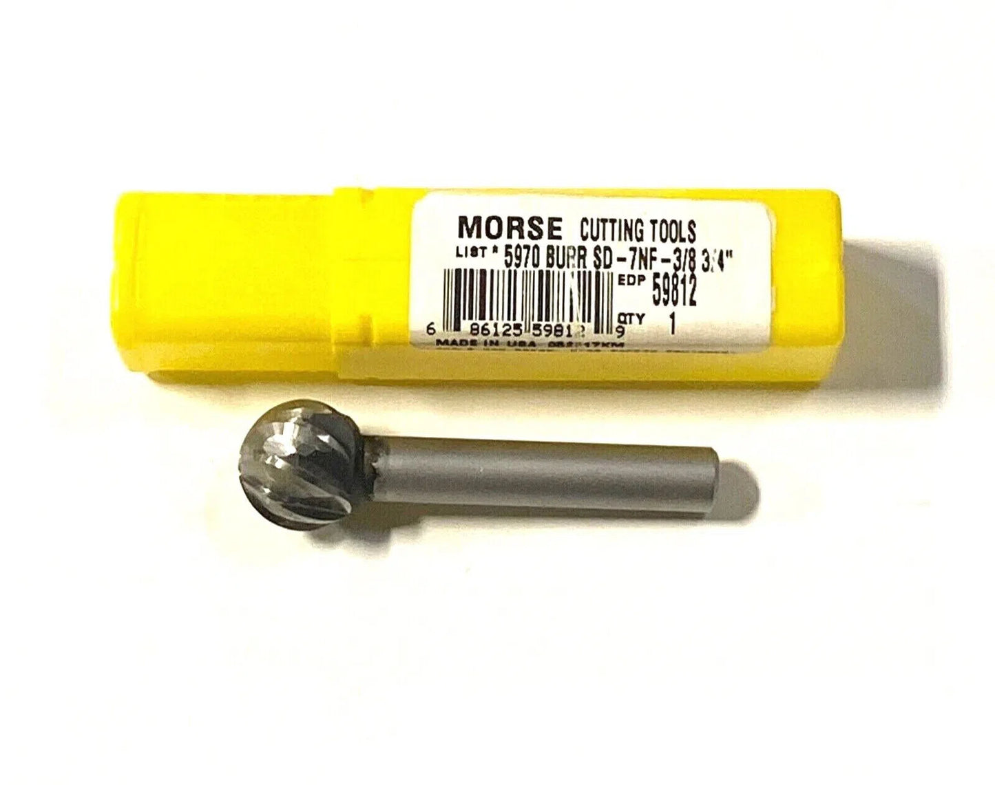 Morse 3/4" Carbide Burr Ball Shape 3/8" Shank 11/16" Cut USA Made 59812