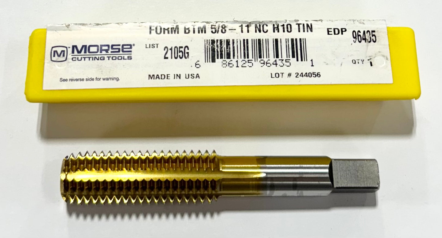 Morse 5/8"-11 Tap HSS Thread Forming Bottoming Tap H10 Tin Coated USA Made