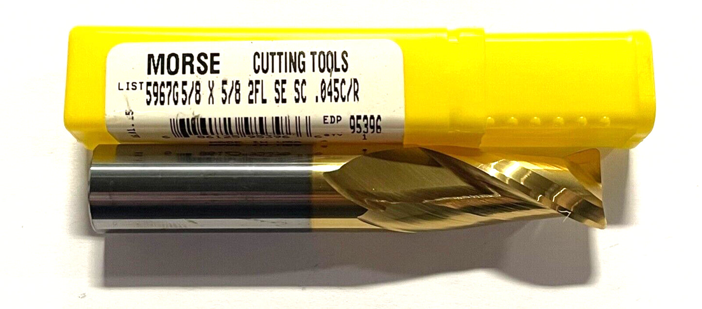 Morse 5/8" Carbide End Mill Tin Coated .045" Radius 2 Flute Finishing End Mill