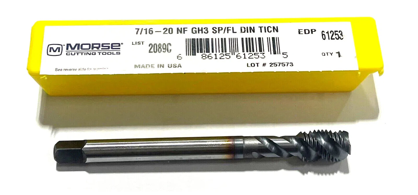Morse 7/16"-20 HSS Spiral Flute Tap TiCN Coating Semi-Bottoming 3FL GH3