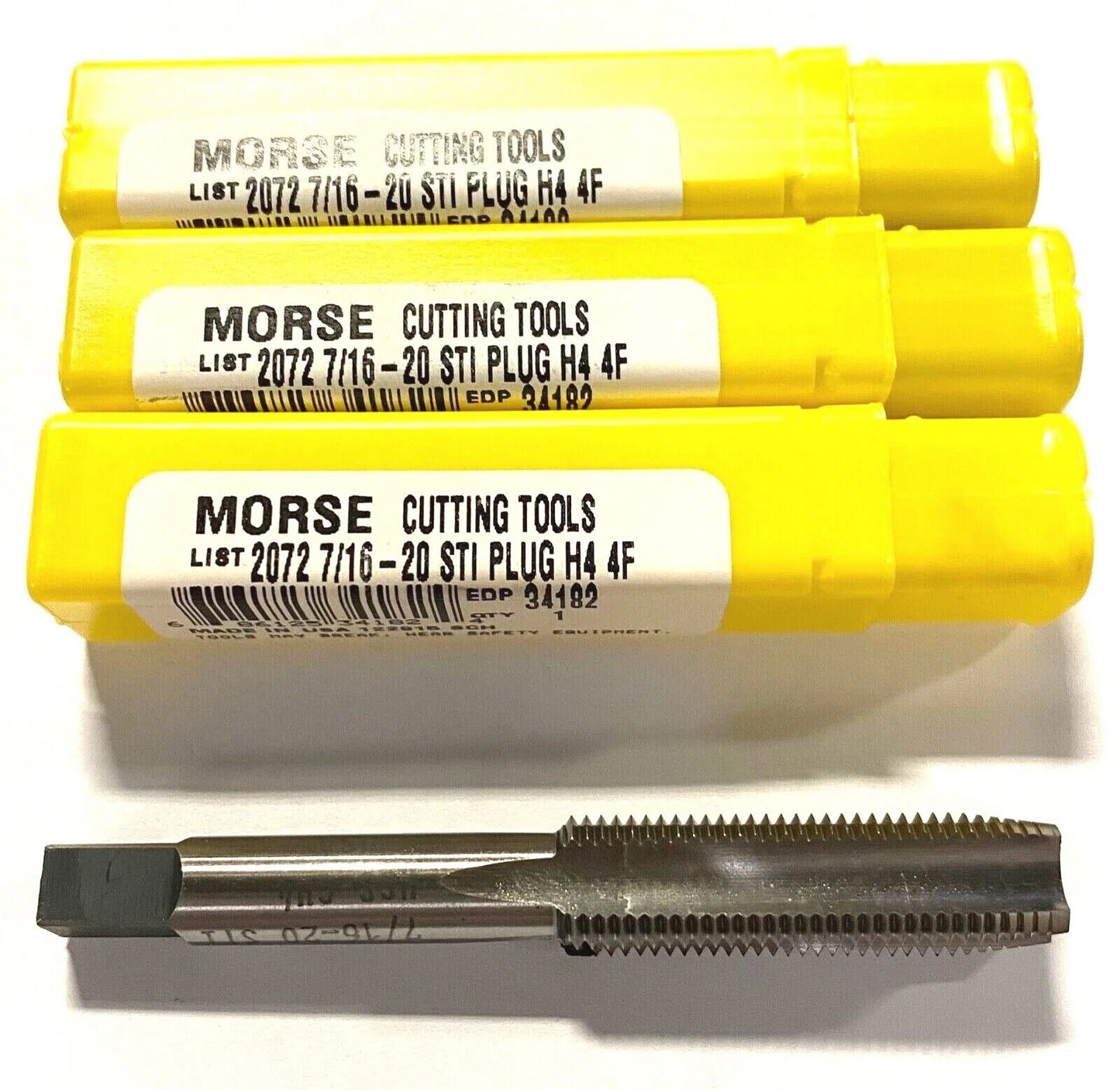 Morse 7/16-20 STI Plug Tap HSS 4 Flute H4 Taps USA Made 3 Pack 34182
