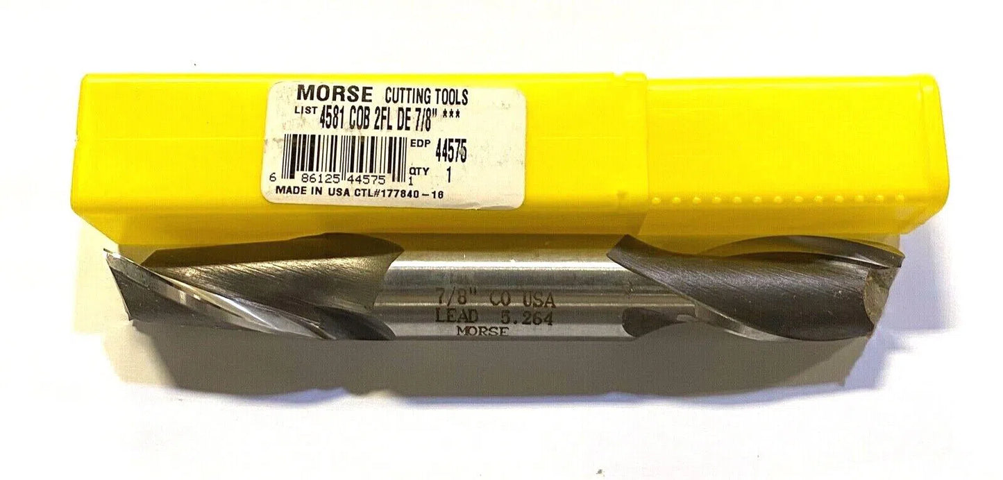 Morse 7/8" Cobalt M42 Double End Mill 2 Flute USA Made