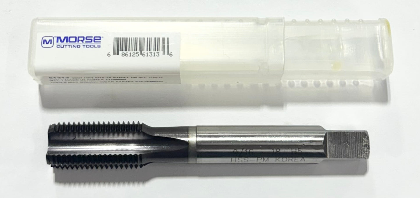 Morse 9/16"-18 HSS-PM Tap 4 Flute H5 Semi-Bottoming TiAlN Straight Flute