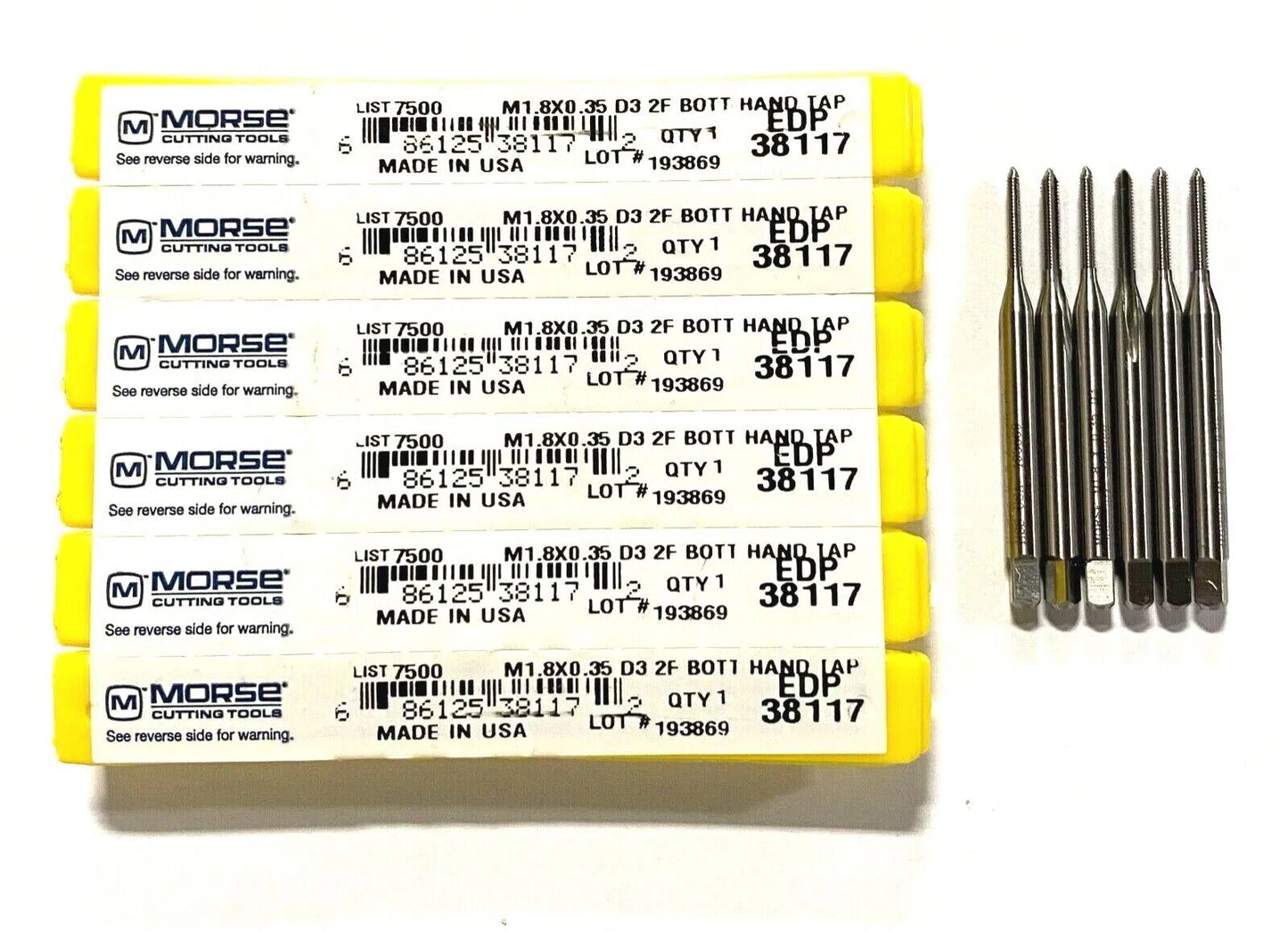 Morse M1.8 x 0.35 Hand Tap HSS Bottoming Taps D3 2 Flute USA Made 6 Pack 38117