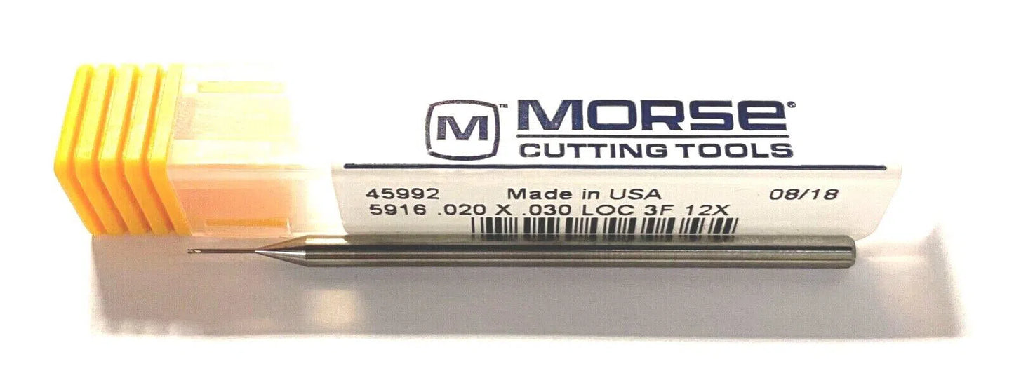 Morse .020" x 1/8" Solid Carbide End Mill 3 Flute 30° Helix 12X USA Made 45992