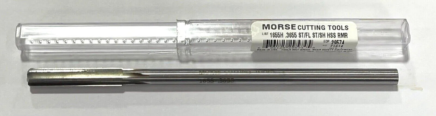 Morse .3655" HSS Chucking Reamer Straight Shank Straight Flute USA Made 29574