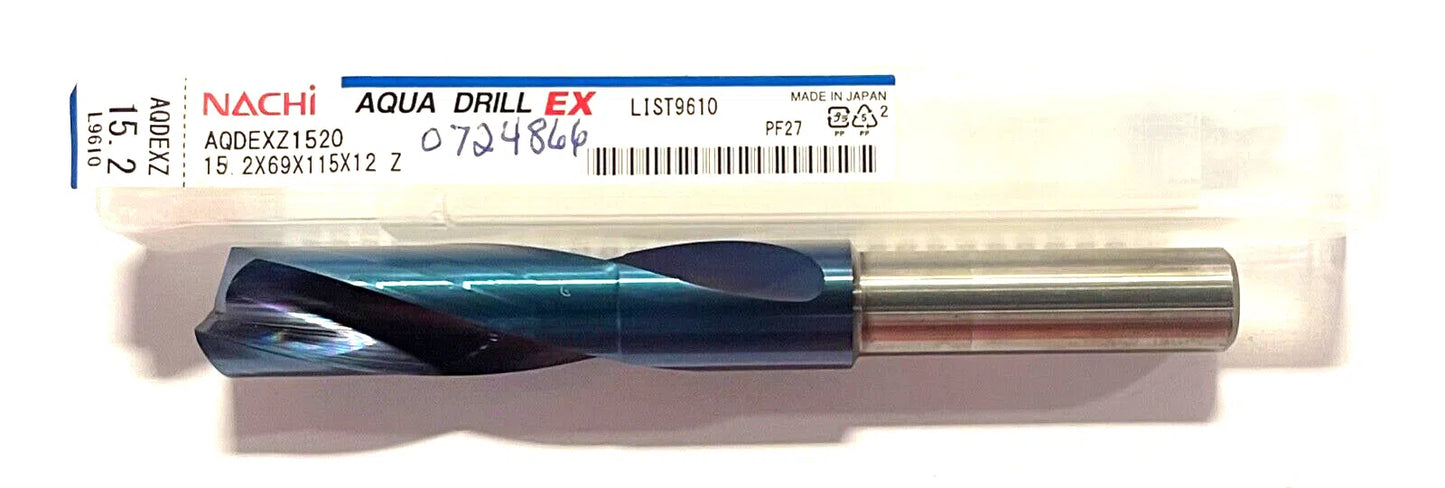 NACHI 15.2mm Solid Carbide Drill 2xD Aqua EX Coating 180° 2 Flute Made In Japan